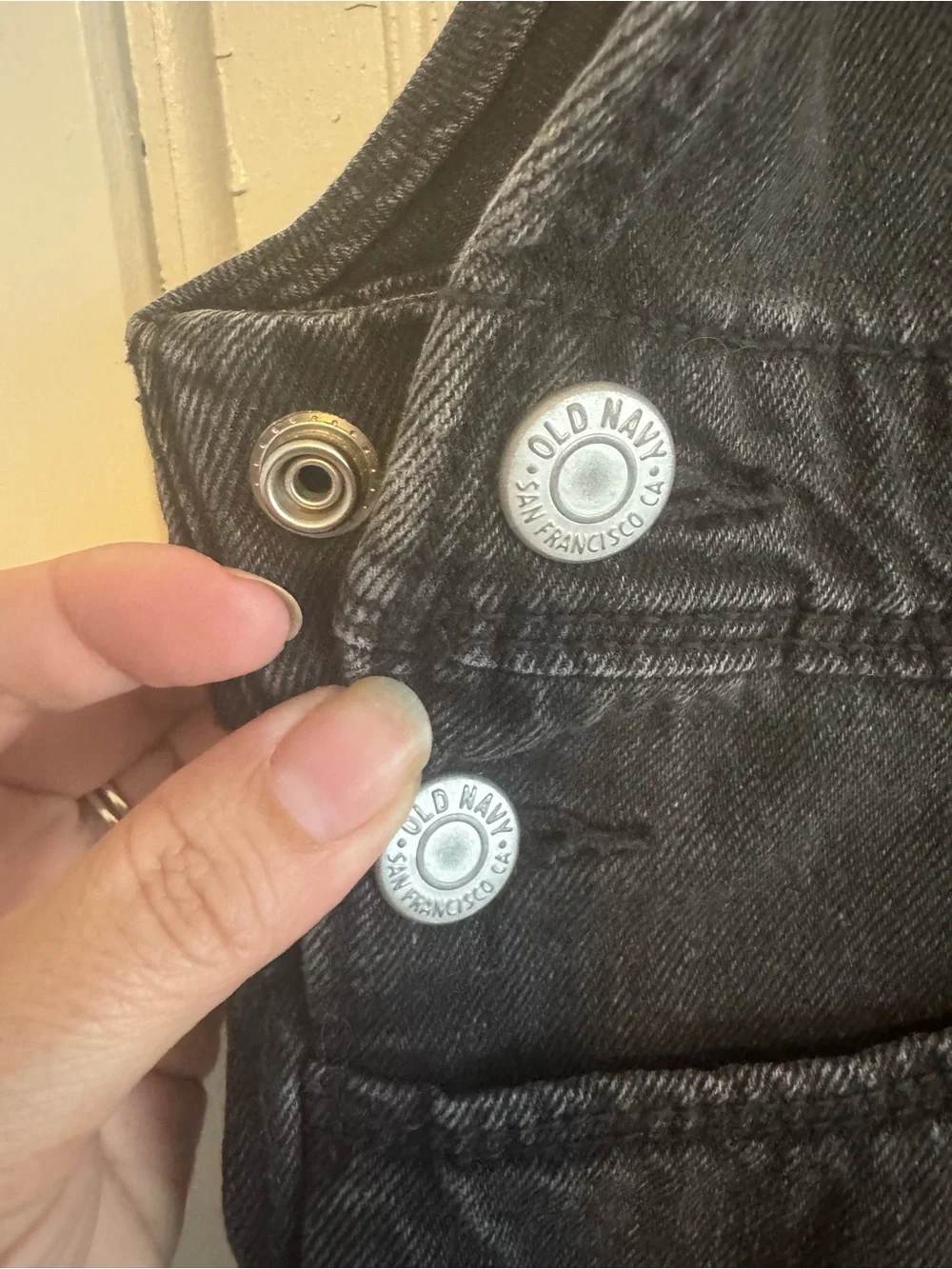 Old Navy Black Short Denim Overalls with Frayed Hem